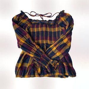 Angie boho plaid jewel-tone peasant blouse! size s/m